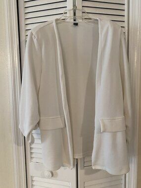 Womans Solid White Cardigan Jacket-Open Front-Stretch-PLUS SIZE 0XL Shein Office